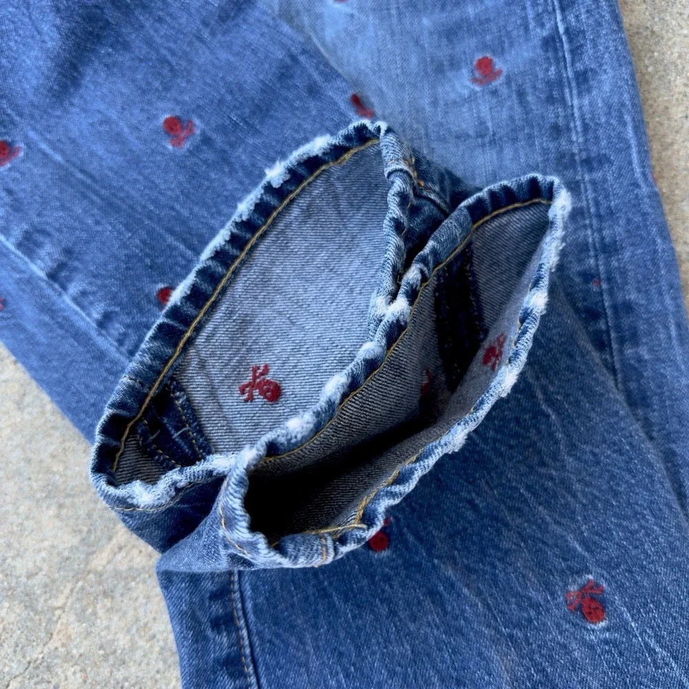 Polo‎ Ralph Lauren Blue Sullivan Slim Skull Crossbones Embroidered Jeans - 34x30